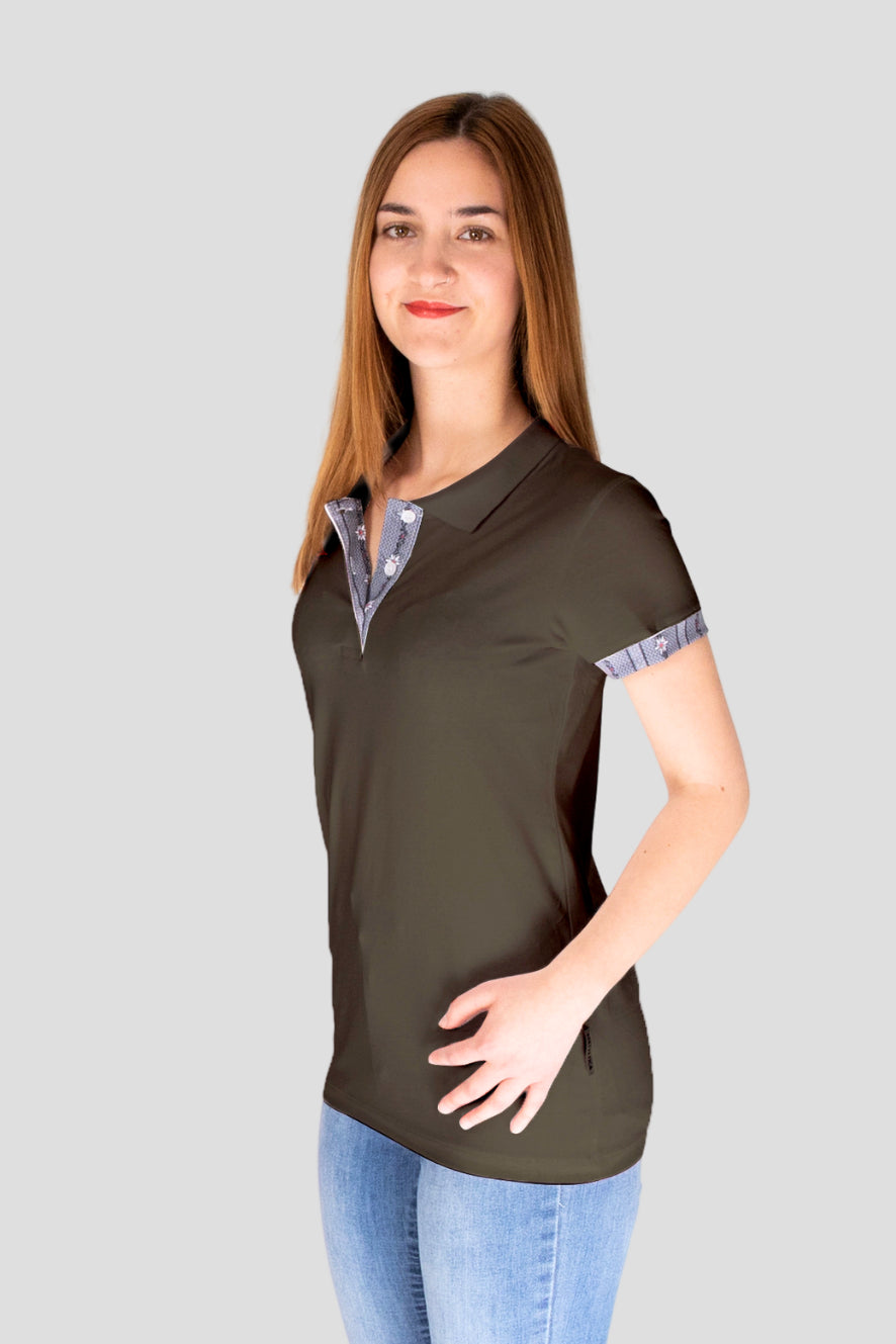 Polo Shirt Edelweiss Damen mit einzigartigem Kragen- und Armabschlussdesign von Edelvetica