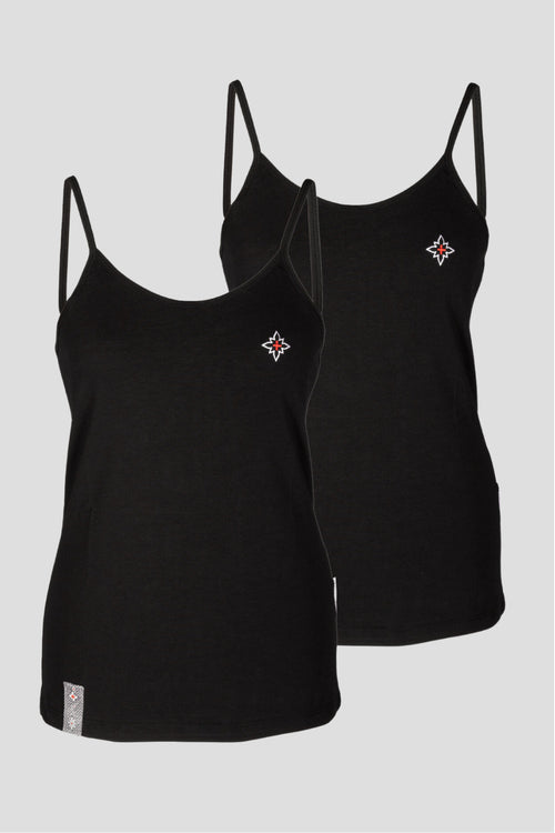 Damen Edelweiss Spaghetti-Top von Edelvetica, ein elegantes und sommerliches Kleidungsstück. Dieses Top zeichnet sich durch ein feines Edelweiss-Muster aus und bietet einen leichten und luftigen Tragekomfort. Ideal für warme Tage, kombiniert es schweizerische Tradition mit einem femininen und modernen Stil.
