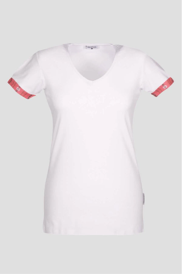Edelweiss Original Damen T-Shirt in verschiedenen Farben mit einzigartigem Edelweiss-Design am Armabschluss von Edelvetica.