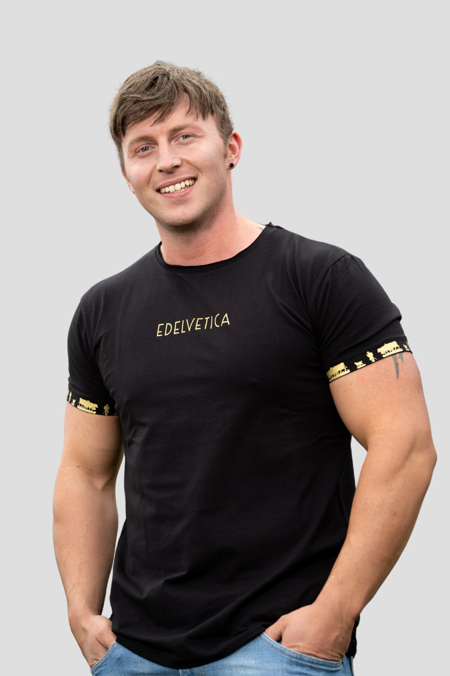 Herren Shirt Schwarz / Gold und Schwarz / Silber Kombo mit Edelvetica-Schriftzug