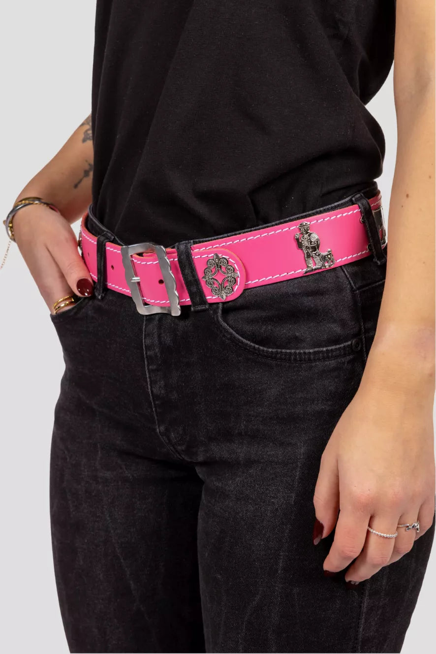 Appenzeller Gürtel Pink mit Trachtenornamenten