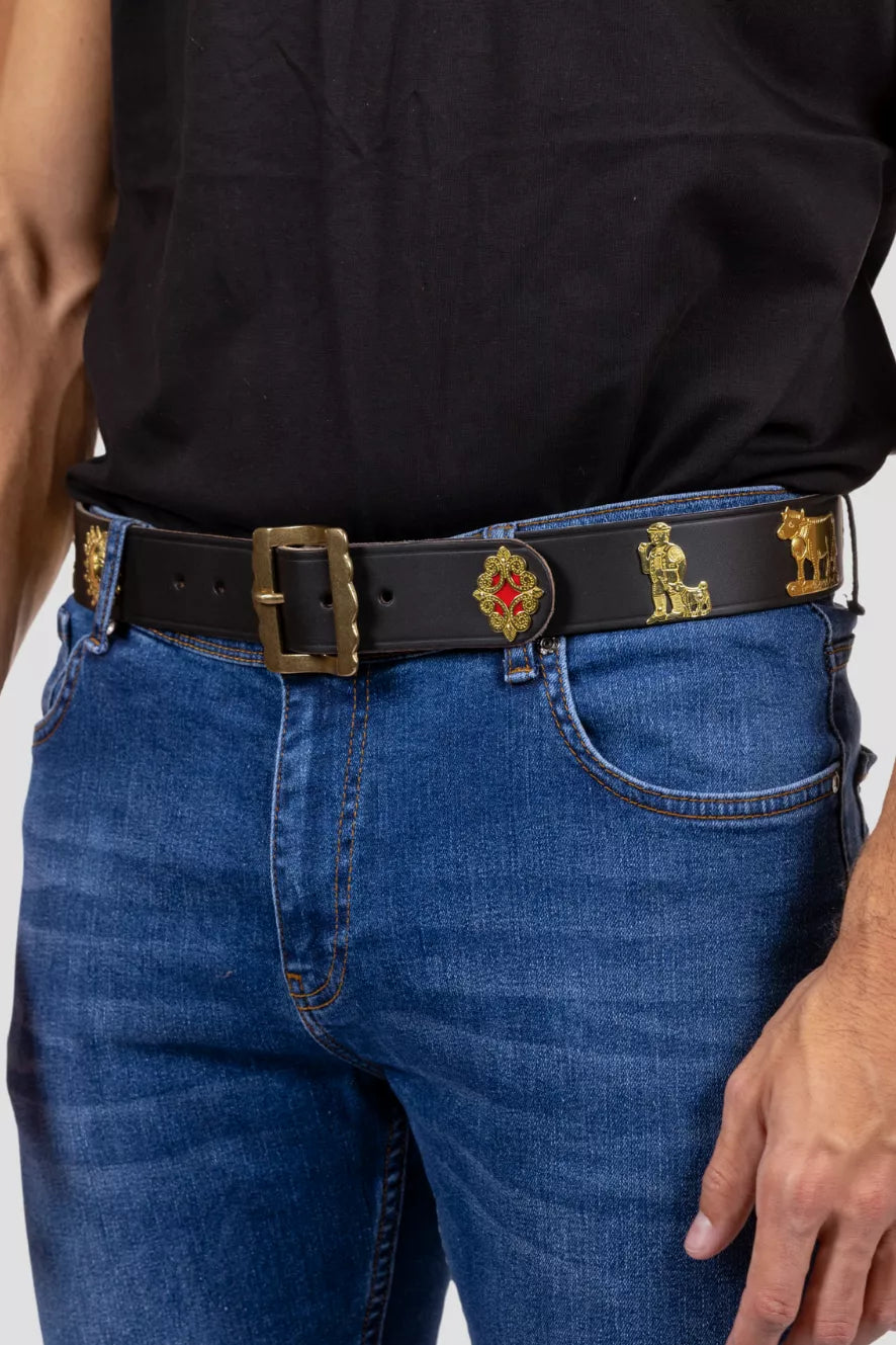 Appenzeller Gürtel Schwarz mit Goldenen Trachtenornamenten