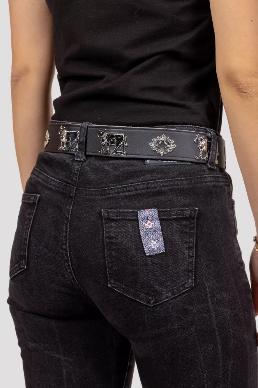 Appenzeller-Gürtel Schwarz mit silbernen Trachtenornamenten