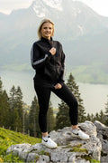 Damen Jacke mit Edelweiss-Muster, Stehkragen und Taschen.
