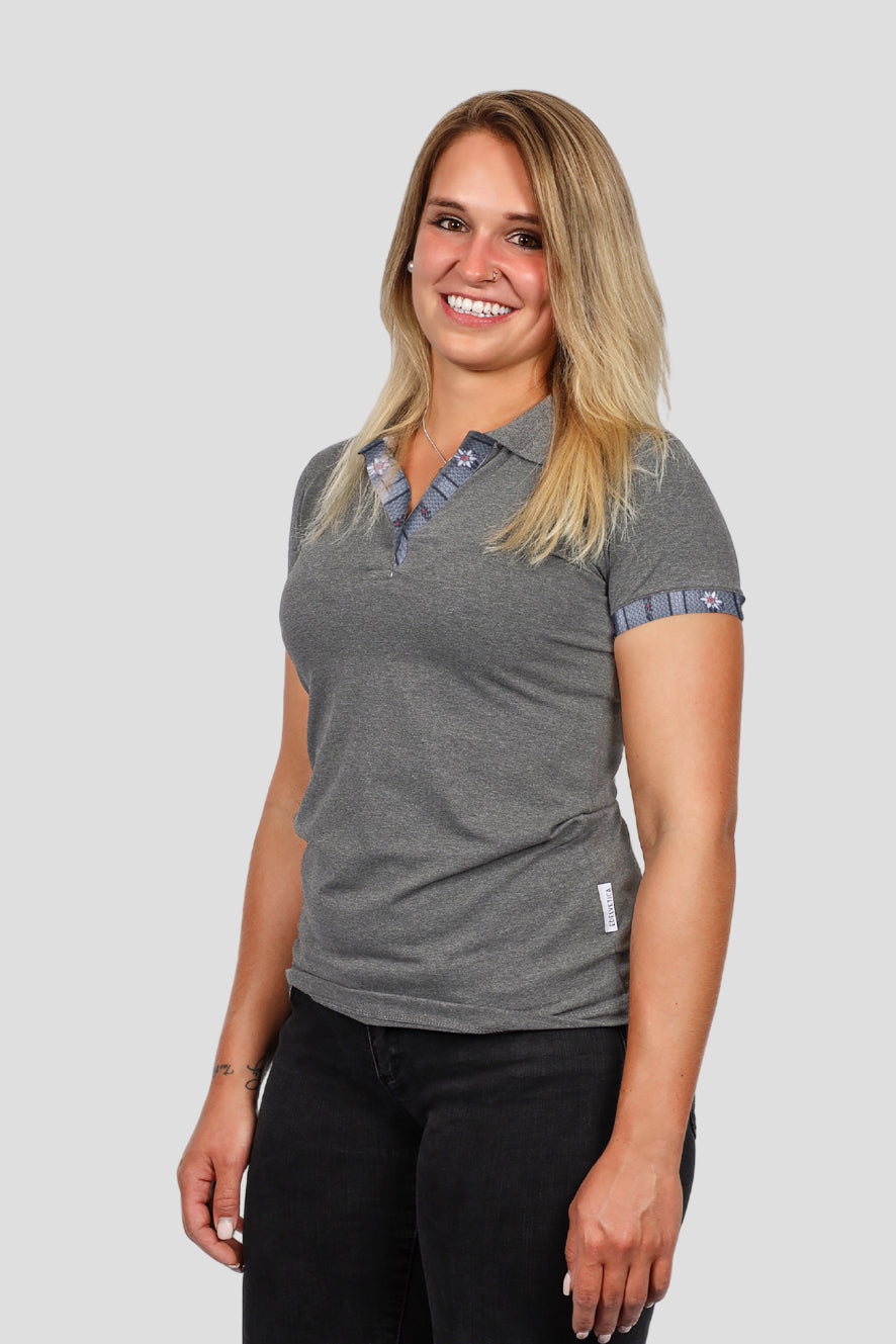 Polo Shirt Edelweiss Damen mit einzigartigem Kragen- und Armabschlussdesign von Edelvetica