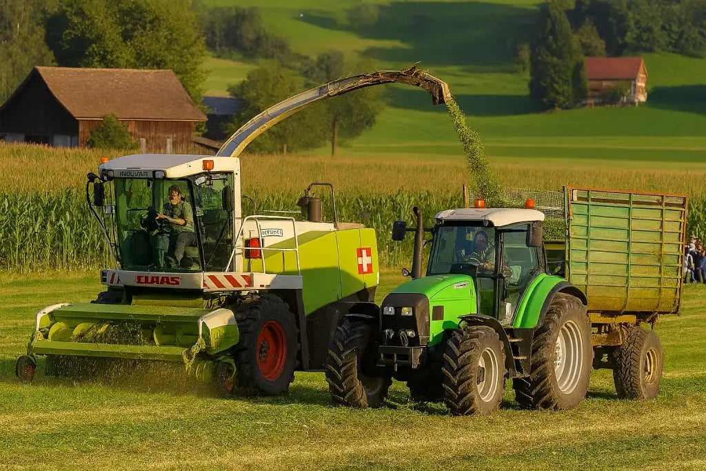 Traktoren bei der Arbeit auf einer Schweizer Feld