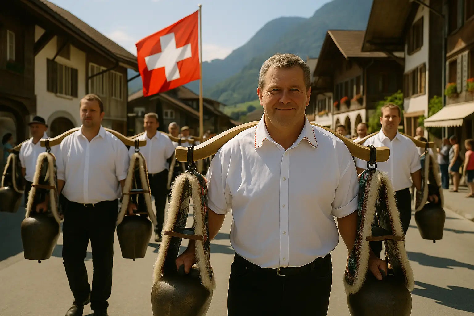 Traditioneller Trychler Umzug in der Schweiz