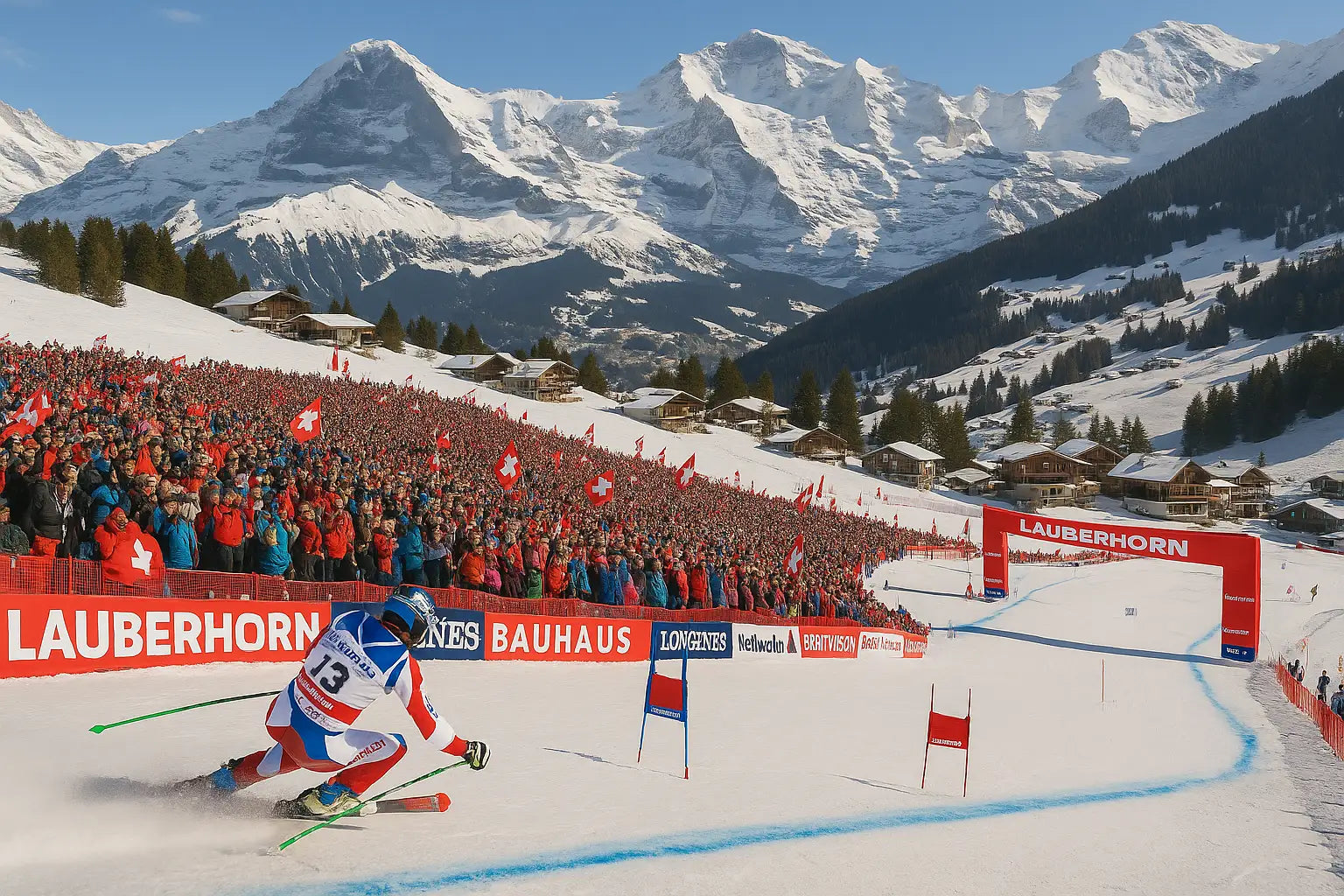 Skirennläufer erreichen auf der Abfahrt bis zu 160 km/h Geschwindigkeit – Höchstwert im Weltcup.