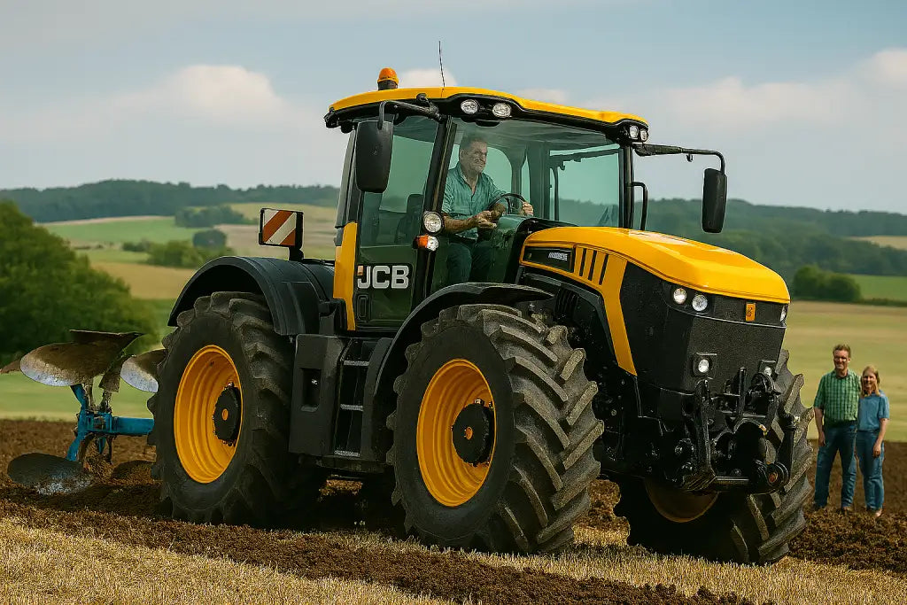 Gelber Großer Traktor bei der Landarbeit