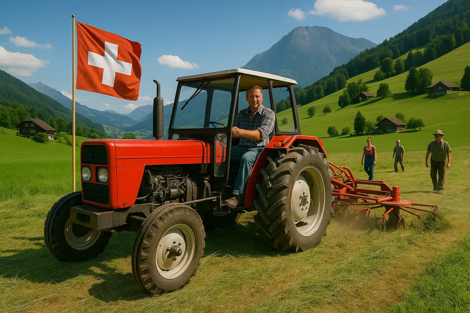 Schweizer Traktor in den Bergen