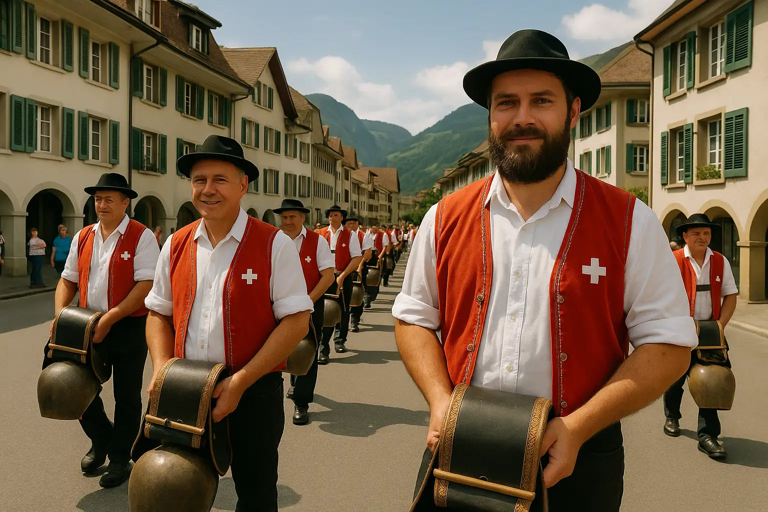 Traditioneller Trychler Umzug mit Glocken