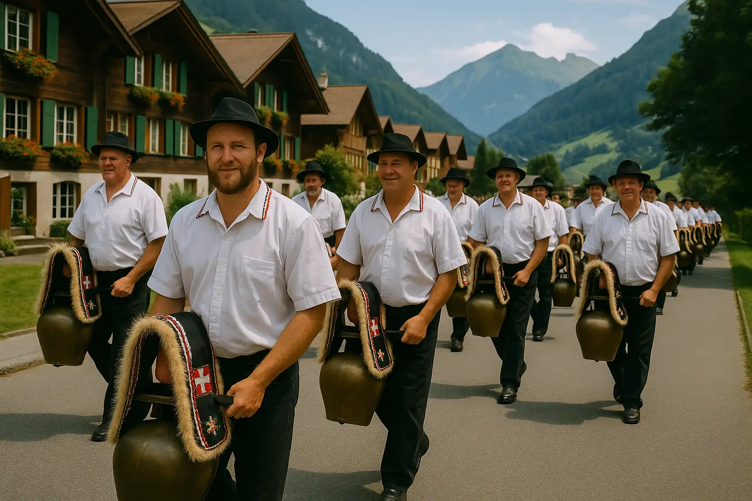 Traditioneller Trychler Umzug in den Alpen