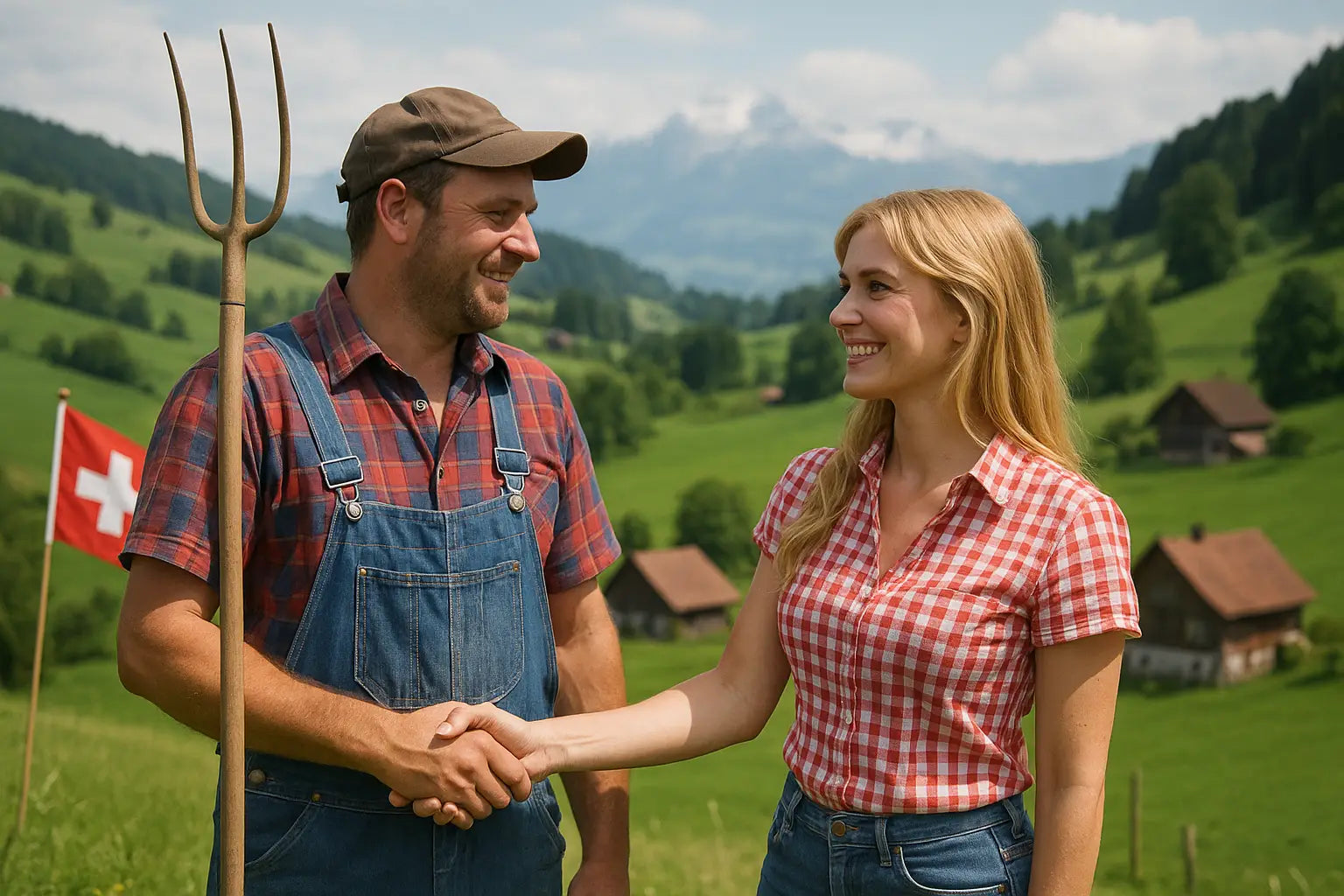 Teilnehmerin schaut hoffnungsvoll in Richtung des Bauern, auf seinem Hof inmitten der Berge.