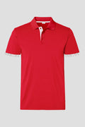 Herren Polo rot mit weissem Edelweiss am Arm und Kragen
