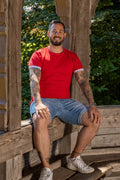 Herren T-Shirt rot mit weissem Edelweiss am Arm