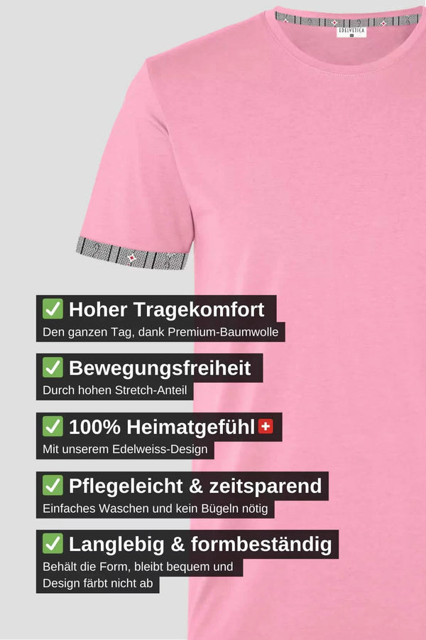 Kinder Edelweiss Kurzarmshirt mit traditionellem Edelweiss-Muster an den Ärmeln.