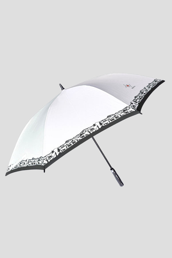 Edelvetica Scherenschnitt Design Regenschirm in Schwarz, Weiss und Rosa für vielseitige Anlässe
