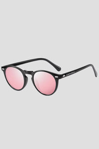 Runde Sonnenbrille Vista Edelvetica – stilvolle, hochwertige Sonnenbrille mit UV 400 Schutz in Schwarz, Blau, Silber und Orange-Gelb.